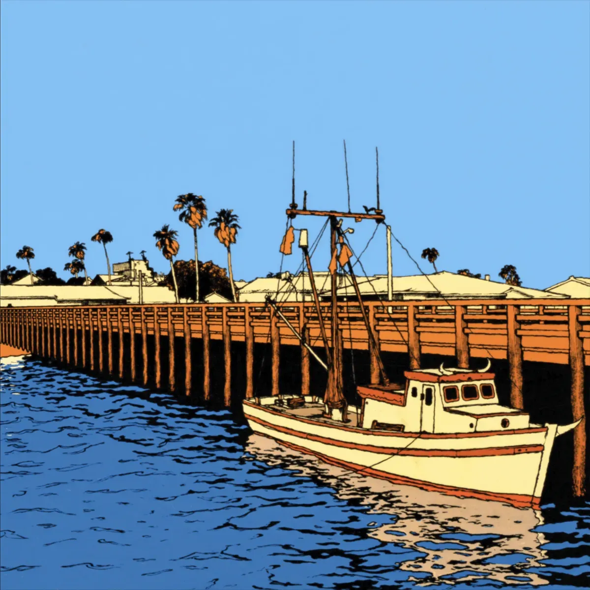 Illustrated coastal scene evoking USA — the home of Beach Cliff