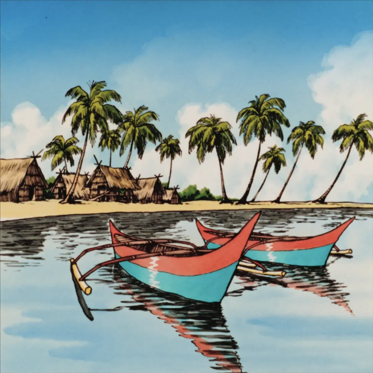 Illustrated coastal scene evoking Philippines — the home of 555