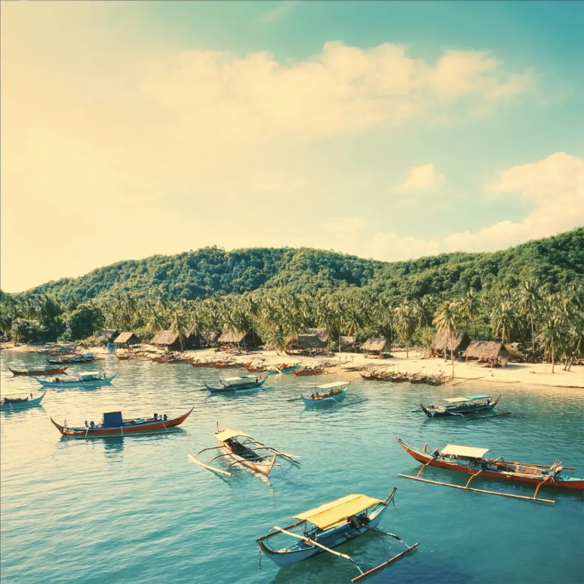 Illustrated coastal scene evoking Philippines — the home of Family's Brand