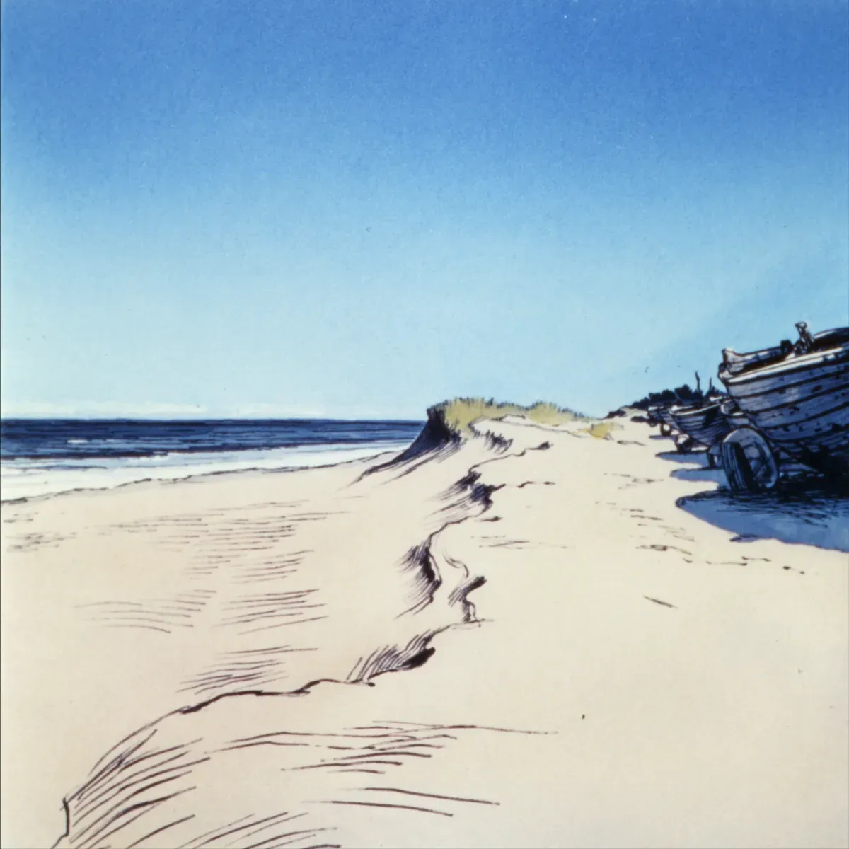 Illustrated coastal scene evoking Poland — the home of Graal