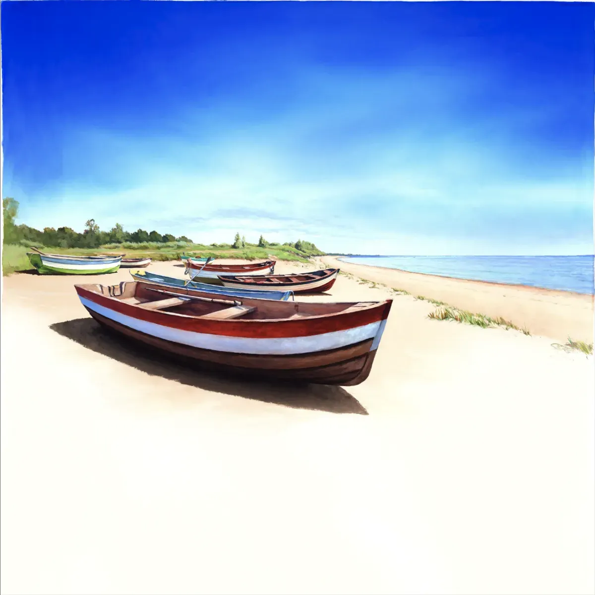 Illustrated coastal scene evoking Poland — the home of Petropat
