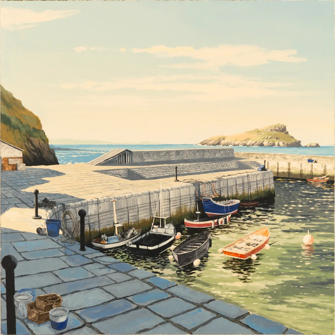Illustrated coastal scene evoking United Kingdom — the home of The Pilchard Works