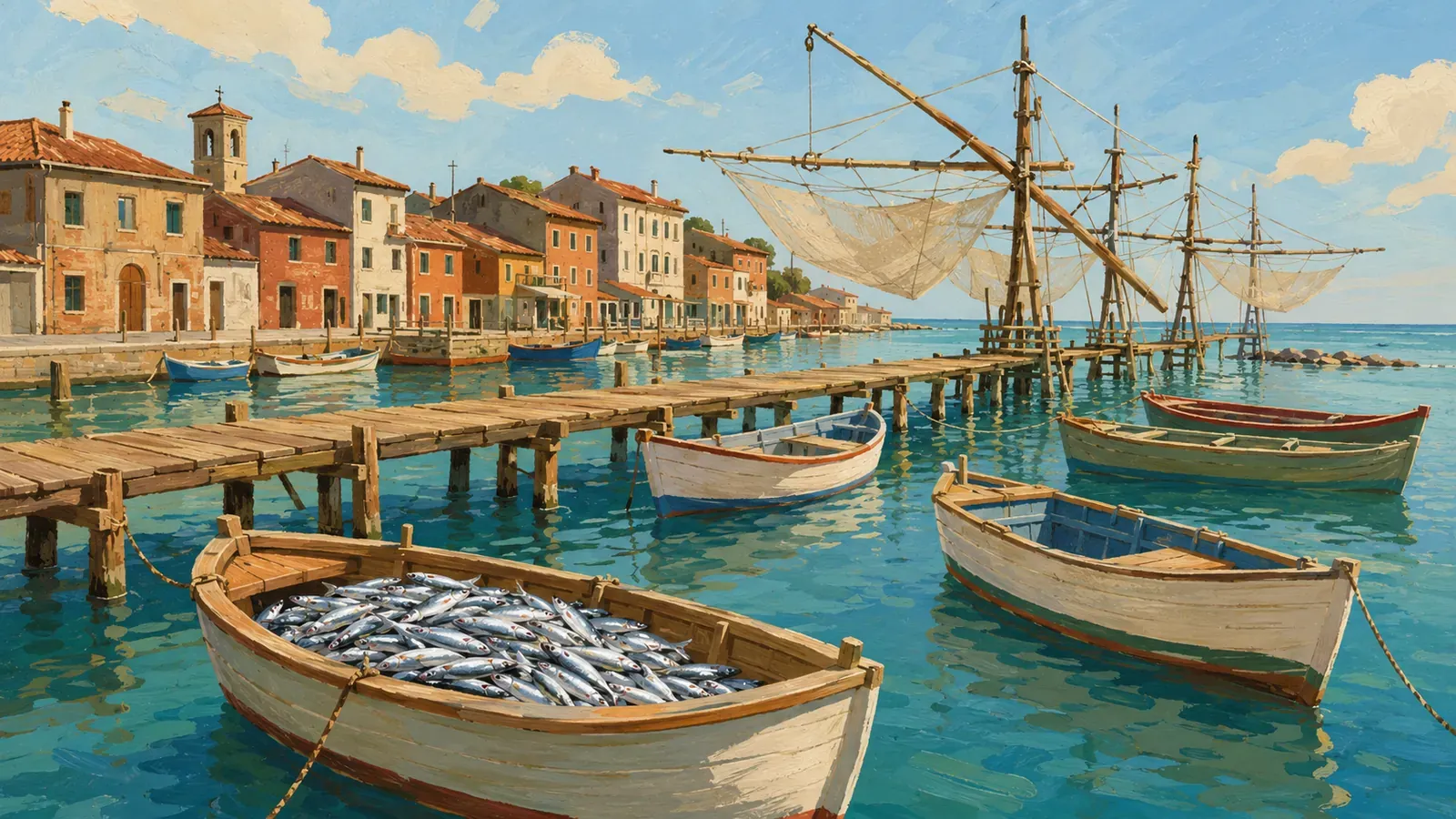 Illustrated coastal scene evoking Italy — the home of Delicius
