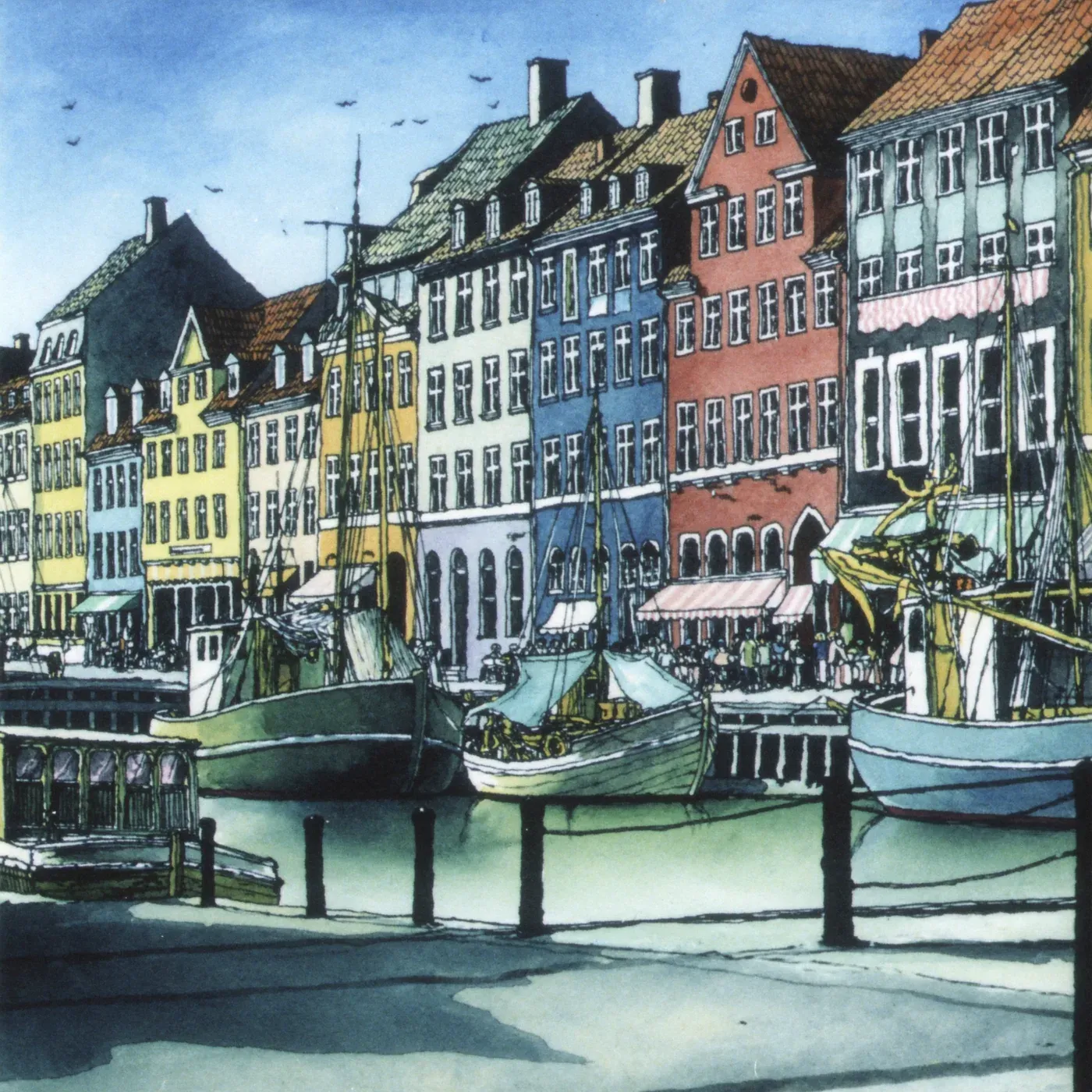 Illustrated coastal scene evoking Denmark — the home of FANGST