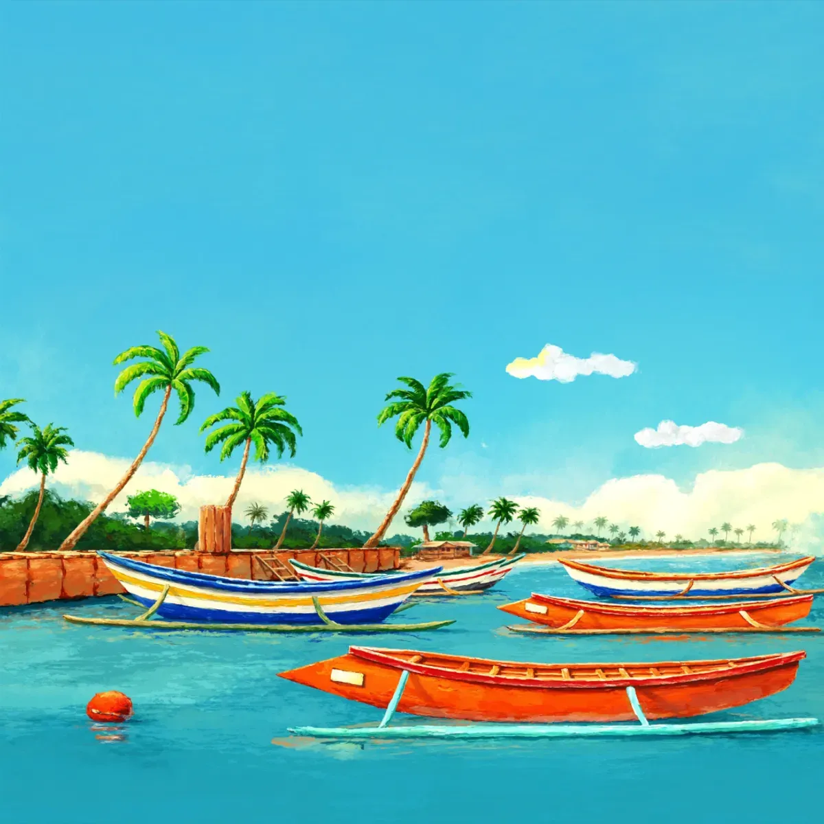 Illustrated coastal scene evoking Ecuador — the home of Puertomar