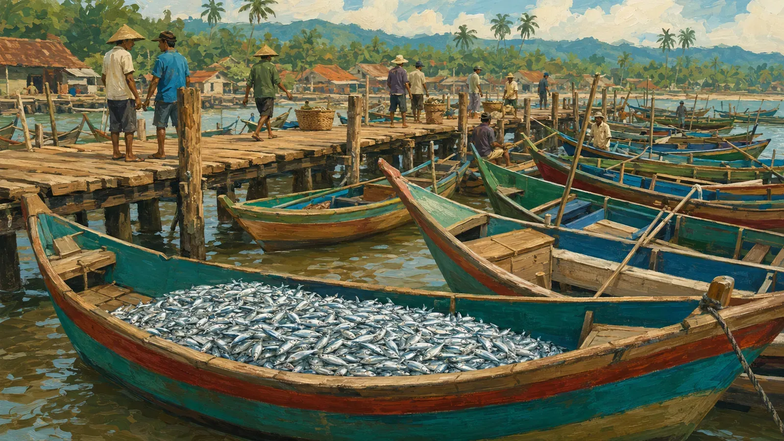 Illustrated coastal scene evoking Indonesia — the home of Gaga
