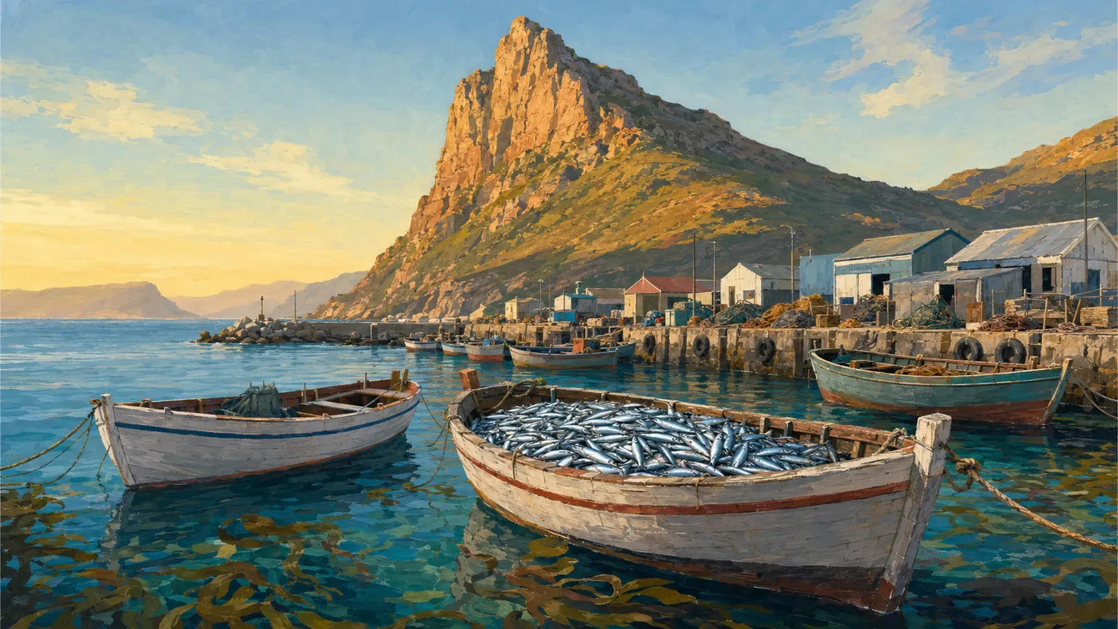 Illustrated coastal scene evoking South Africa — the home of Glenryck