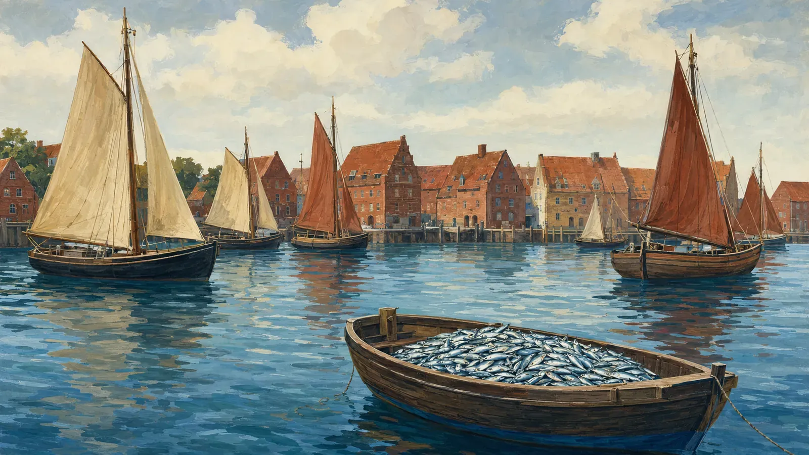 Illustrated coastal scene evoking Germany — the home of Hawesta