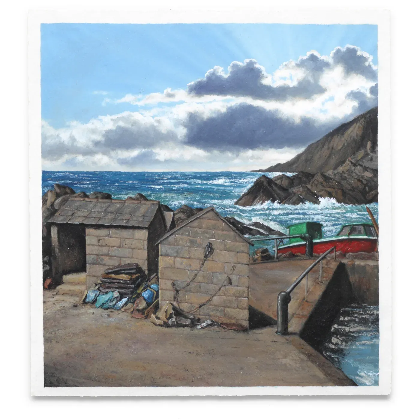 Illustrated coastal scene evoking Spain — the home of Ar de Arte