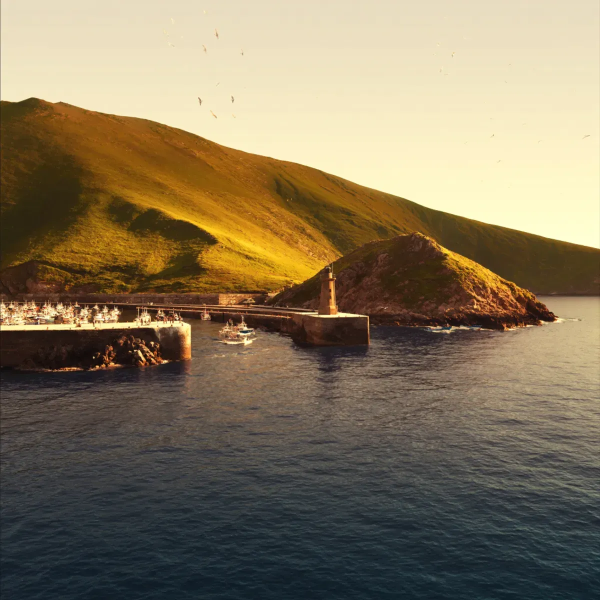 Illustrated coastal scene evoking Spain — the home of Pay Pay