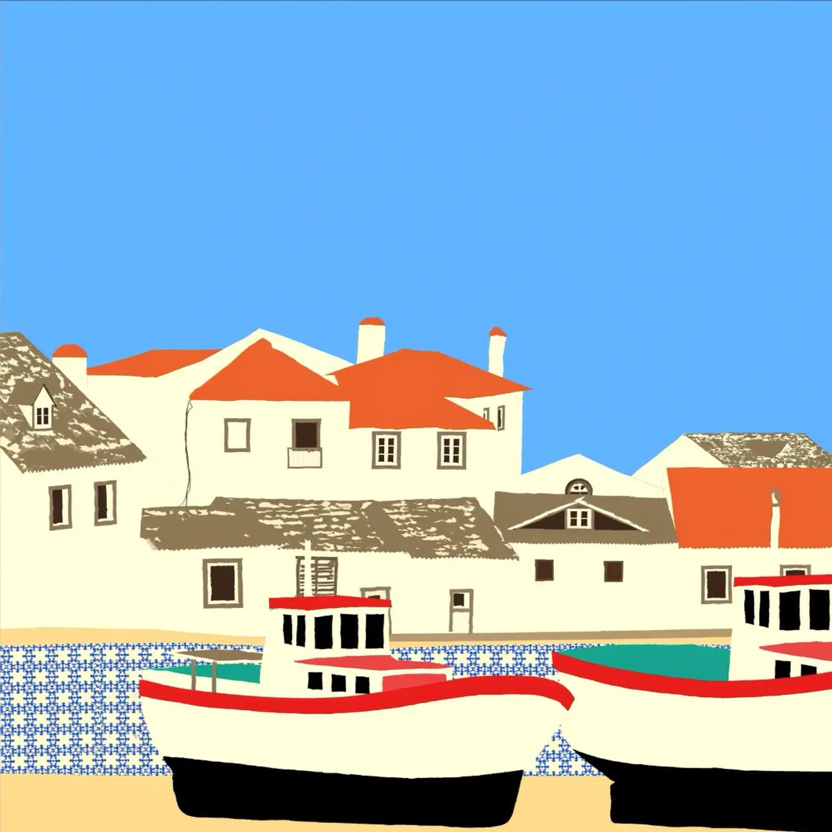 Illustrated coastal scene evoking Portugal — the home of Comur