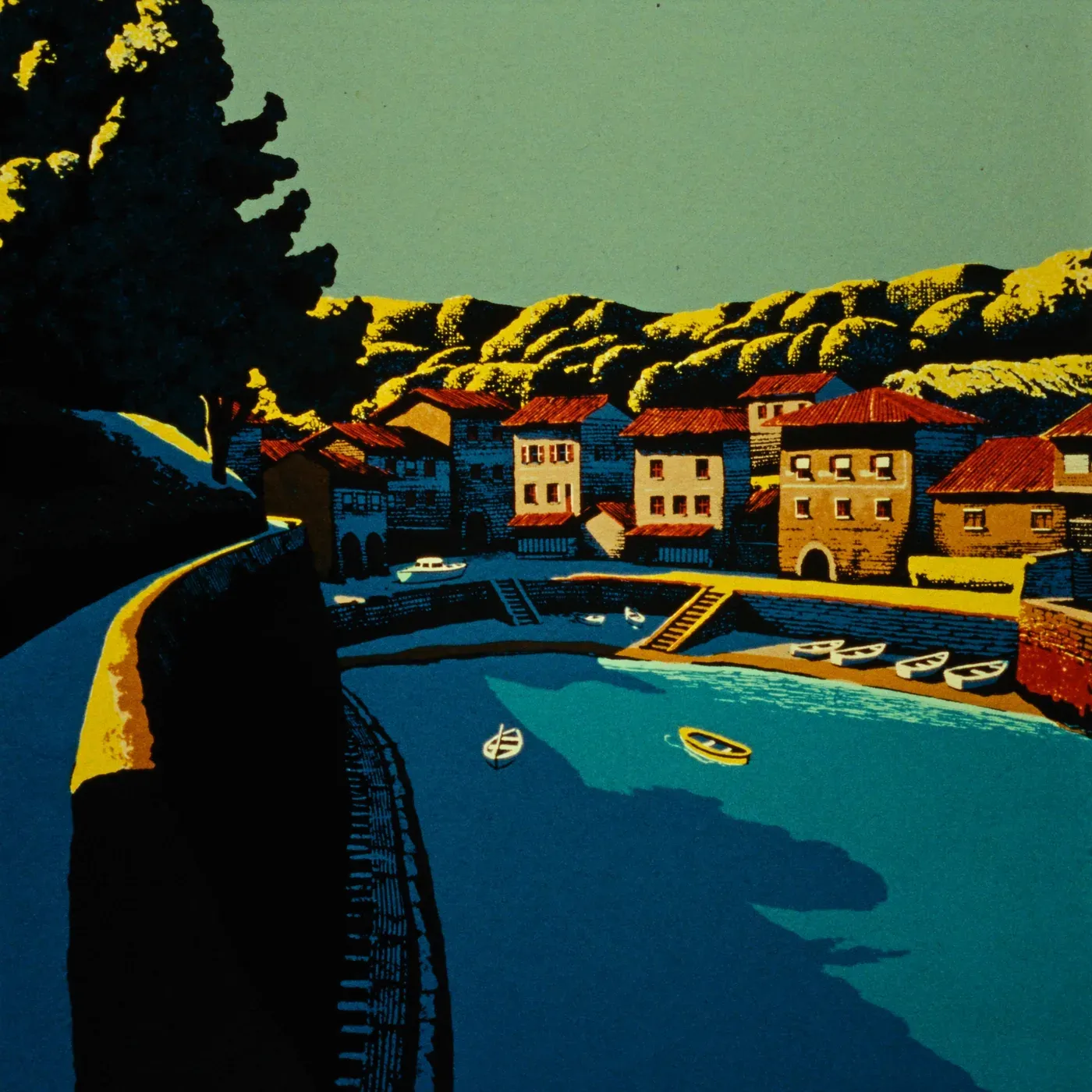 Illustrated coastal scene evoking Spain — the home of Los Peperetes