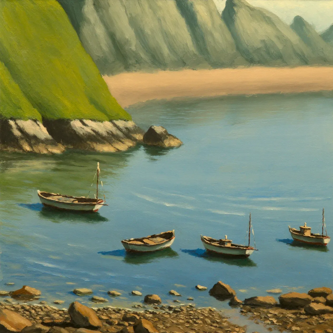 Illustrated coastal scene evoking Spain — the home of Conservas Luliña