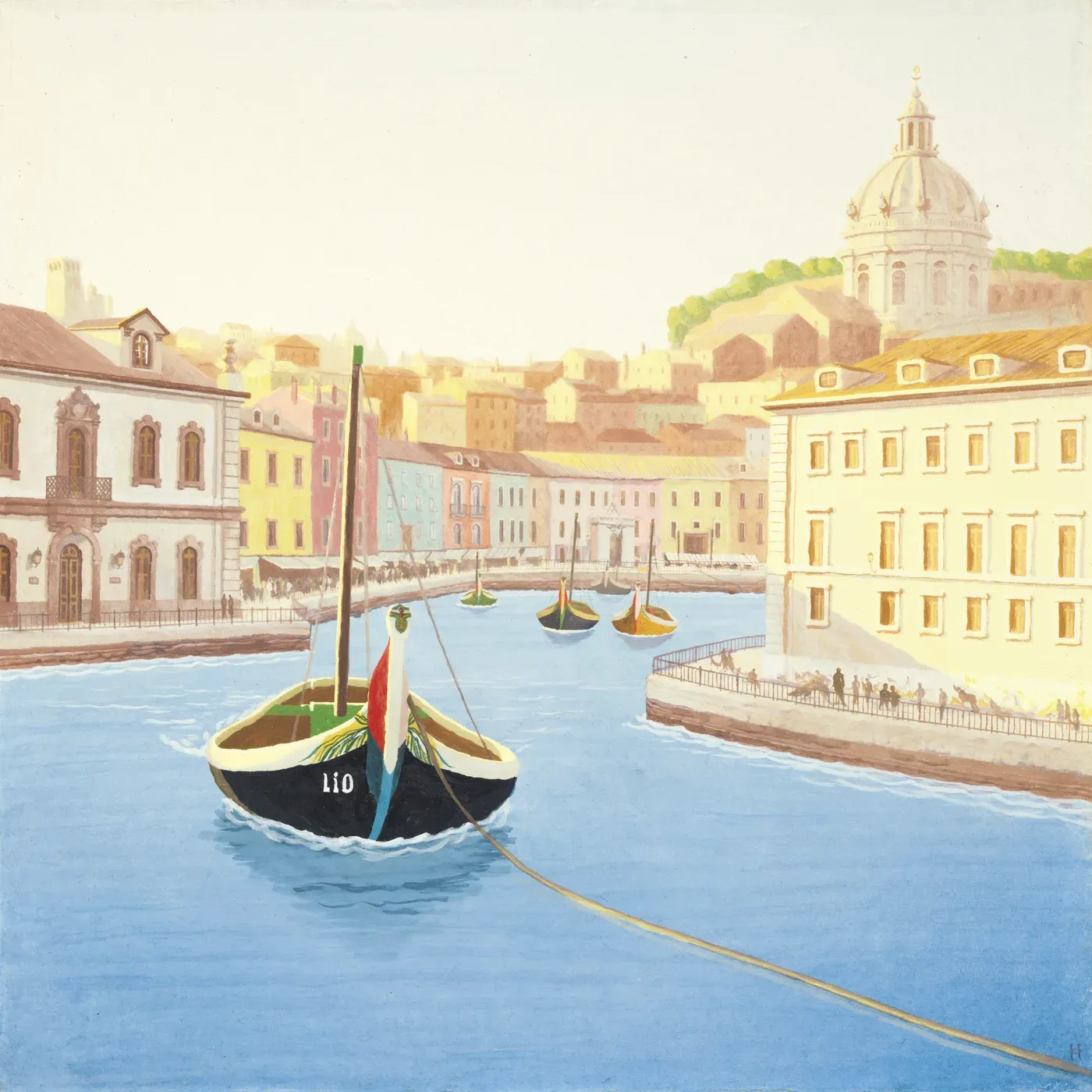 Illustrated coastal scene evoking Portugal — the home of Miss Can