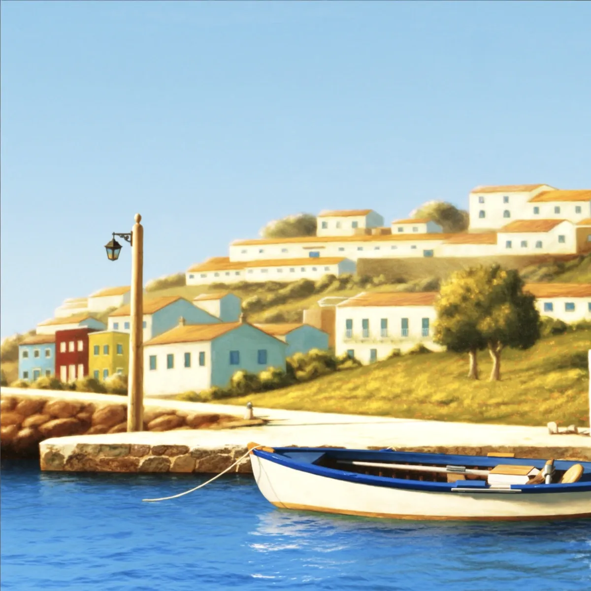 Illustrated coastal scene evoking Portugal — the home of Tricana / Prata do Mar