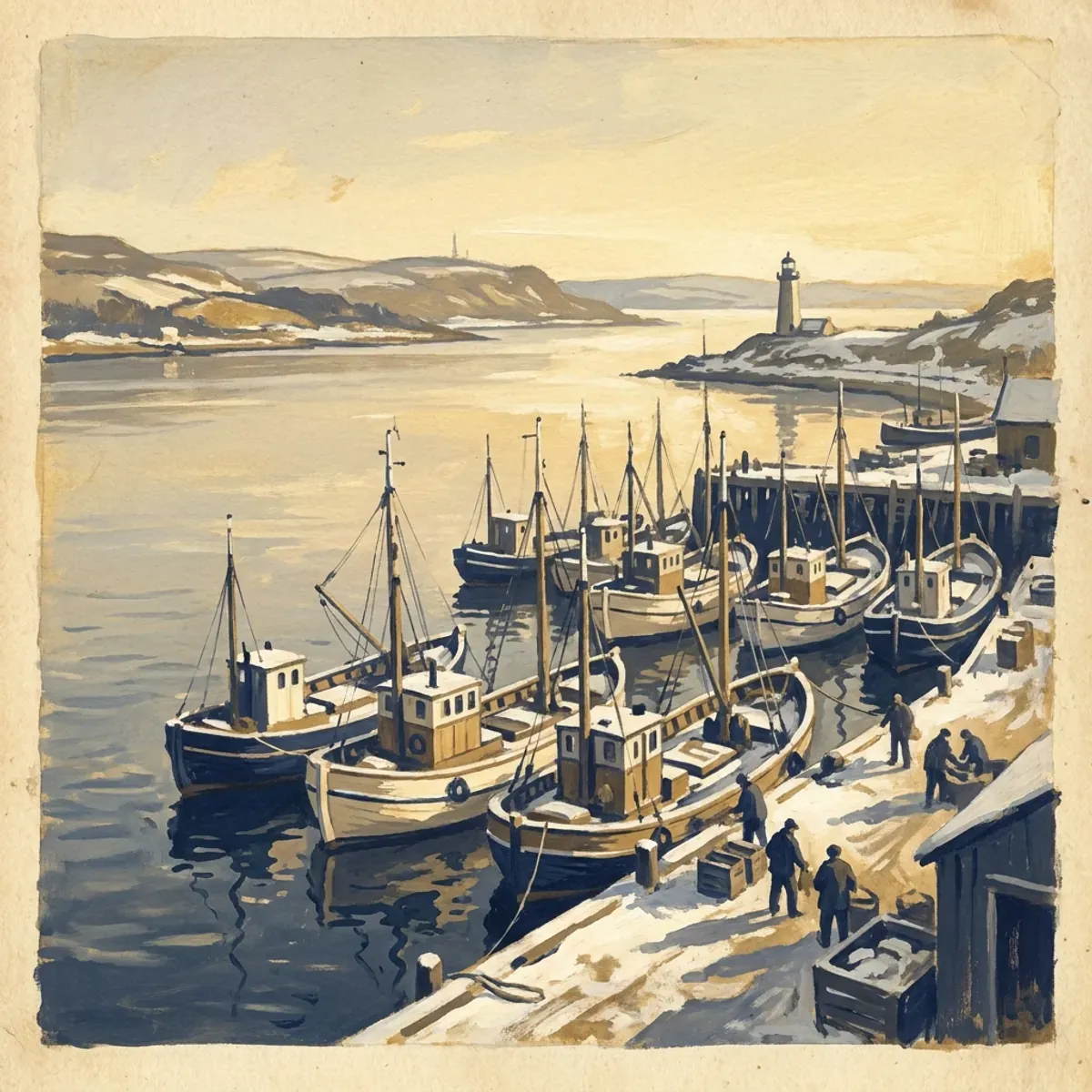 Illustrated coastal scene evoking Japan — the home of Takagi Shoten