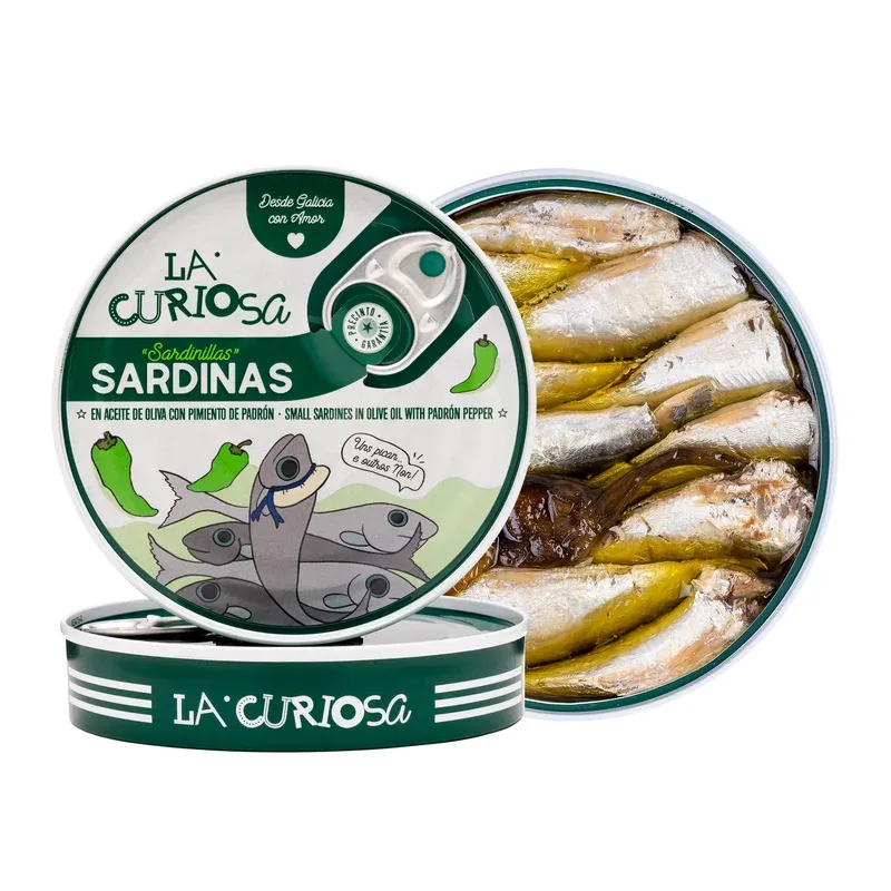 La Curiosa — Sardinillas con Pimiento de Padrón, brand-supplied product photo