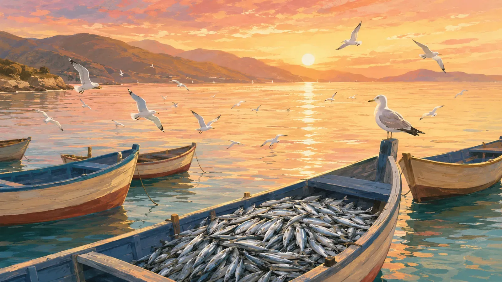 Illustrated coastal scene evoking Venezuela — the home of La Gaviota