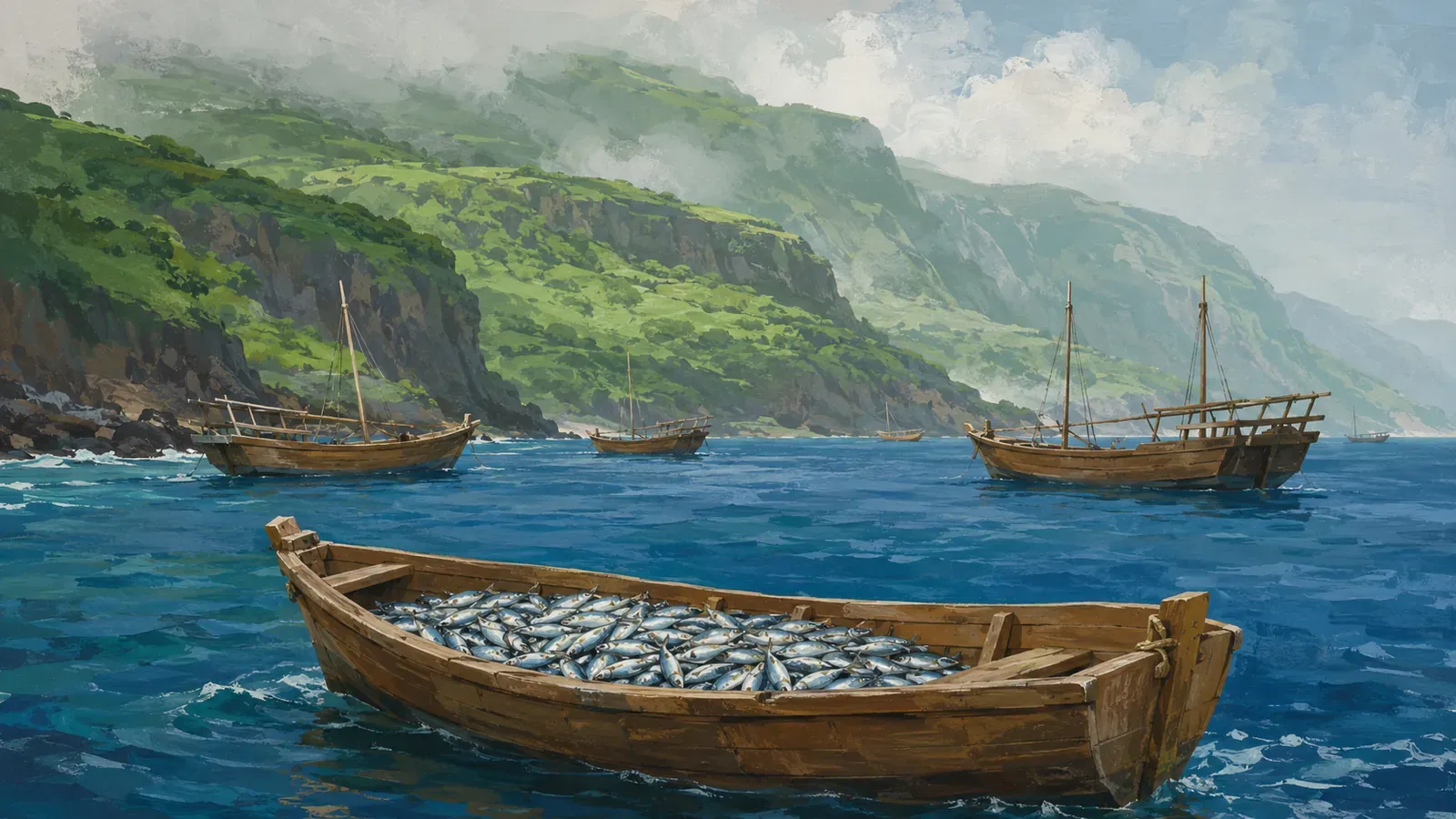 Illustrated coastal scene evoking Oman — the home of Omania